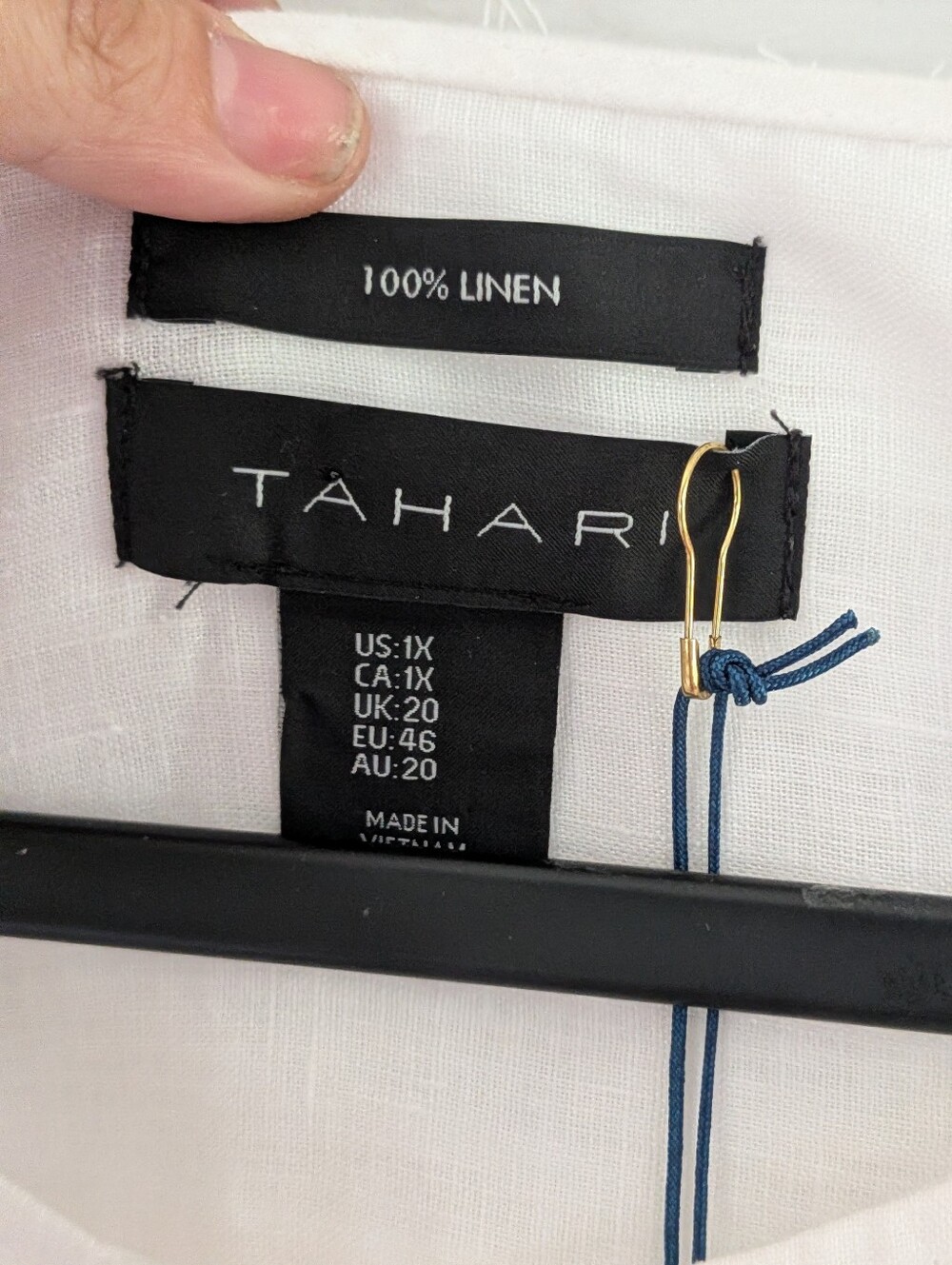 Tahari 100% Linen White Button Front Tunic Blouse Plus Size 1X NWT - Picture 3 of 5
